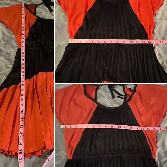 Plenty by Tracy Reese Pleated Colorblock Mini Dress Rust Orange Black S - Picture 9 of 9